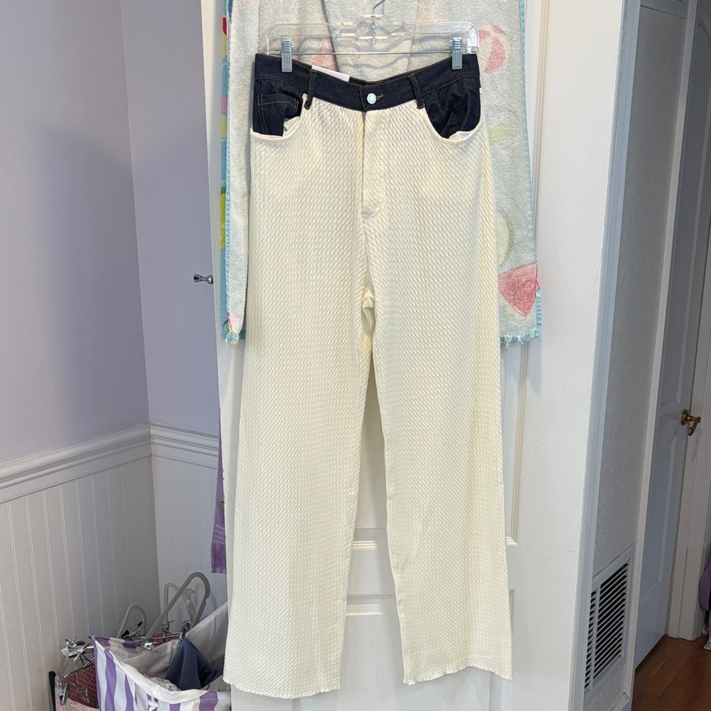 NWT WeWoreWhat Cream and Blue Women Jeans